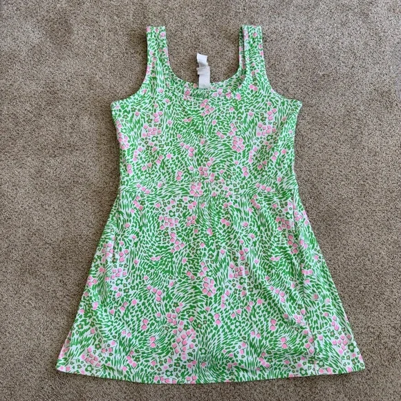 Fabletics Sporty Built in Short Dress Green Pink Floral Athletic Dress - Picture 4 of 11